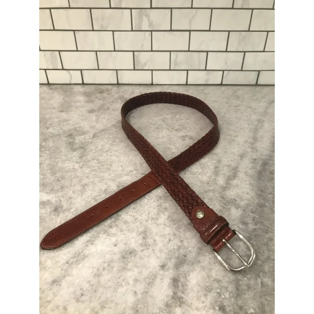 Dania for Andrews Belt Mens‎ 40 Brown Woven Genuine Leather Made Italy Classic